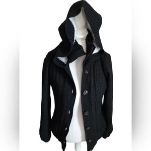 🖤 Womens Black Hooded Cardigan Sweater Sz M